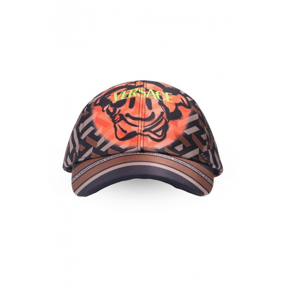 Versace La Greca Silk Medusa Smile Cap Black Brown Beige Size 58 NEW